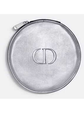 Dior Silver Round Pouch Cosmetic Bag Vanity New Authentic
